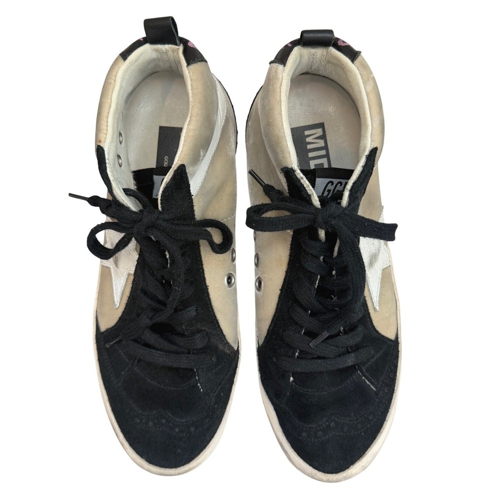 Golden Goose Mid Star Sneakers Black Suede Cream Leather Distressed EU 37/US 6.5